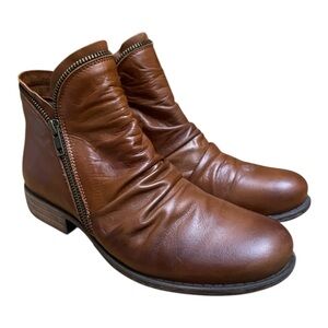 Miz Mooz Womens Luna Ruched Brown Leather Ankle Boots